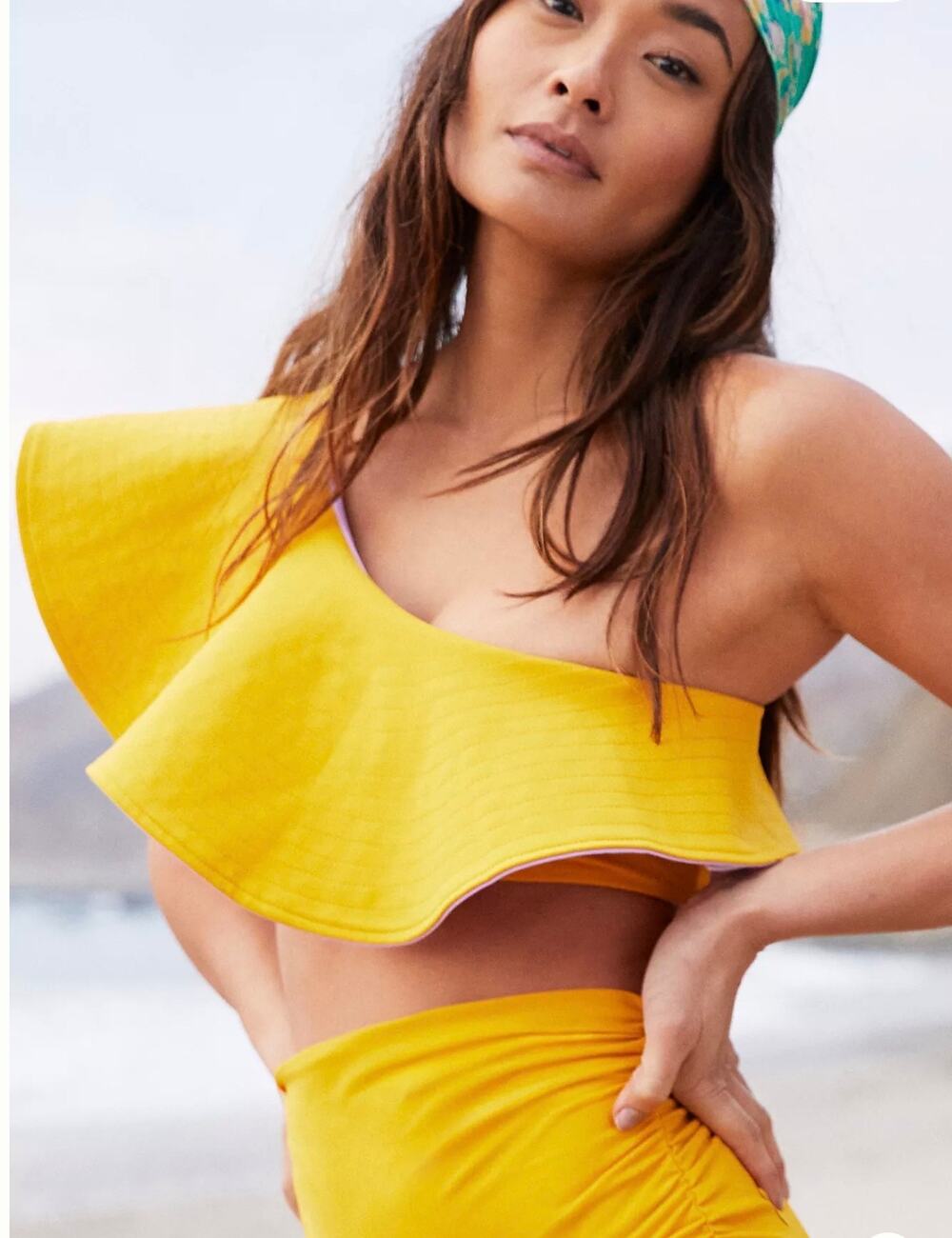 Juan de Dios Swimwear XS Yellow One Shoulder Ruffle Bikini Top Lavender